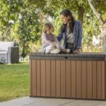 Keter deck boxes and adirondack chairs