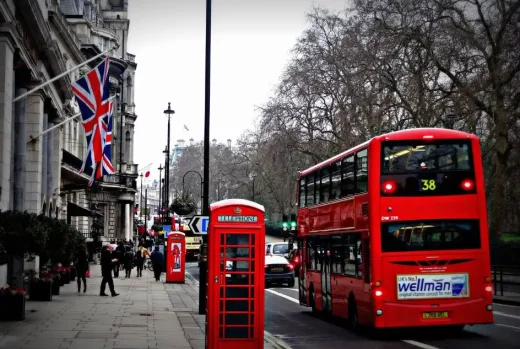 London red bus telephone box UK