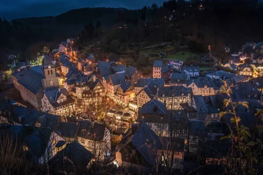 Town workspace winter solutions for buildings at night