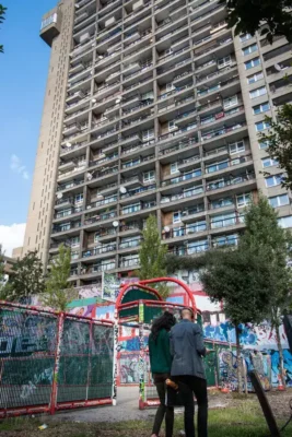 Trellick Tower Building in London graffiti