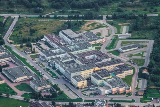Hospital healthcare building aerial view