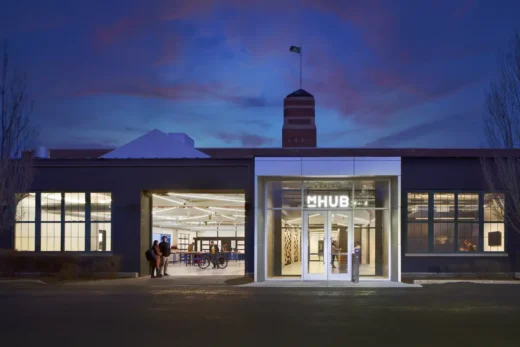 mHUB Chicago building at night