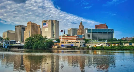 Newark buildings in New Jersey, USA river