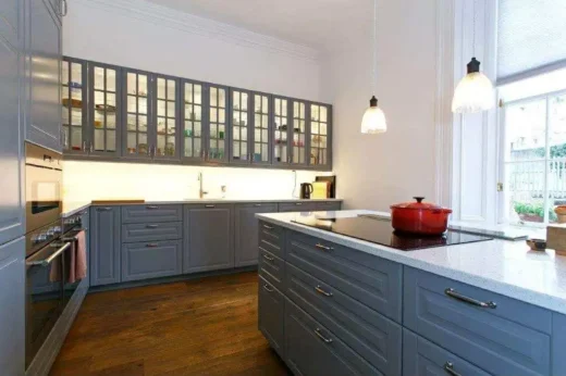 Scottish kitchen island design glass wall cabinets