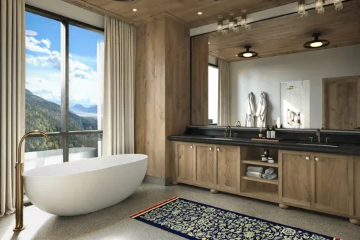 3D interior visualization of a golf course facility in Revelstoke, Canada, crafted by RNDR