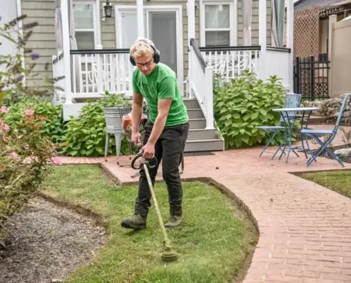 Lawn strimming worker home garden