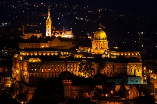 Hungary castle architecture at night lighting