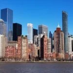 New York City building roofs aerial