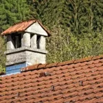 Home roofing material choice architectural style - red tiles and chimney