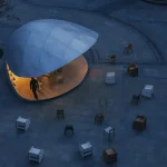 Shell Book Pavilion Beijing China architecture closing dusk