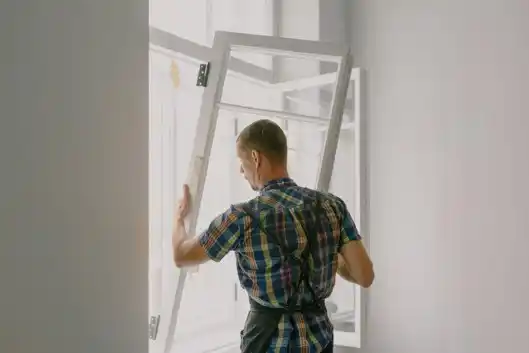 An installer fitting a new window frame