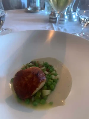 Scallop Perthshire asparagus, garden peas, Alsace bacon