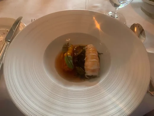 Scottish langoustine seaweed, spring carrot, consommé