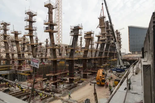 Construction site building work steel columns